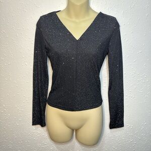 Elegant Black Sparkle Long Sleeve Top